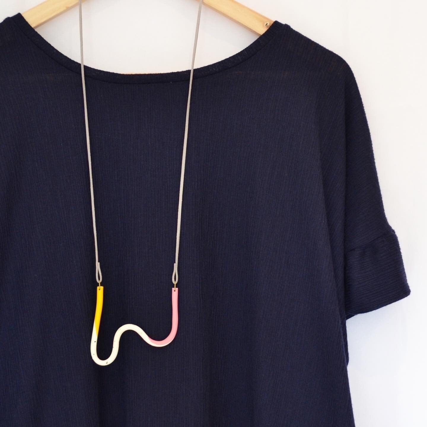 Pink, Yellow & Pepper Contemporary Polymer Clay Necklace