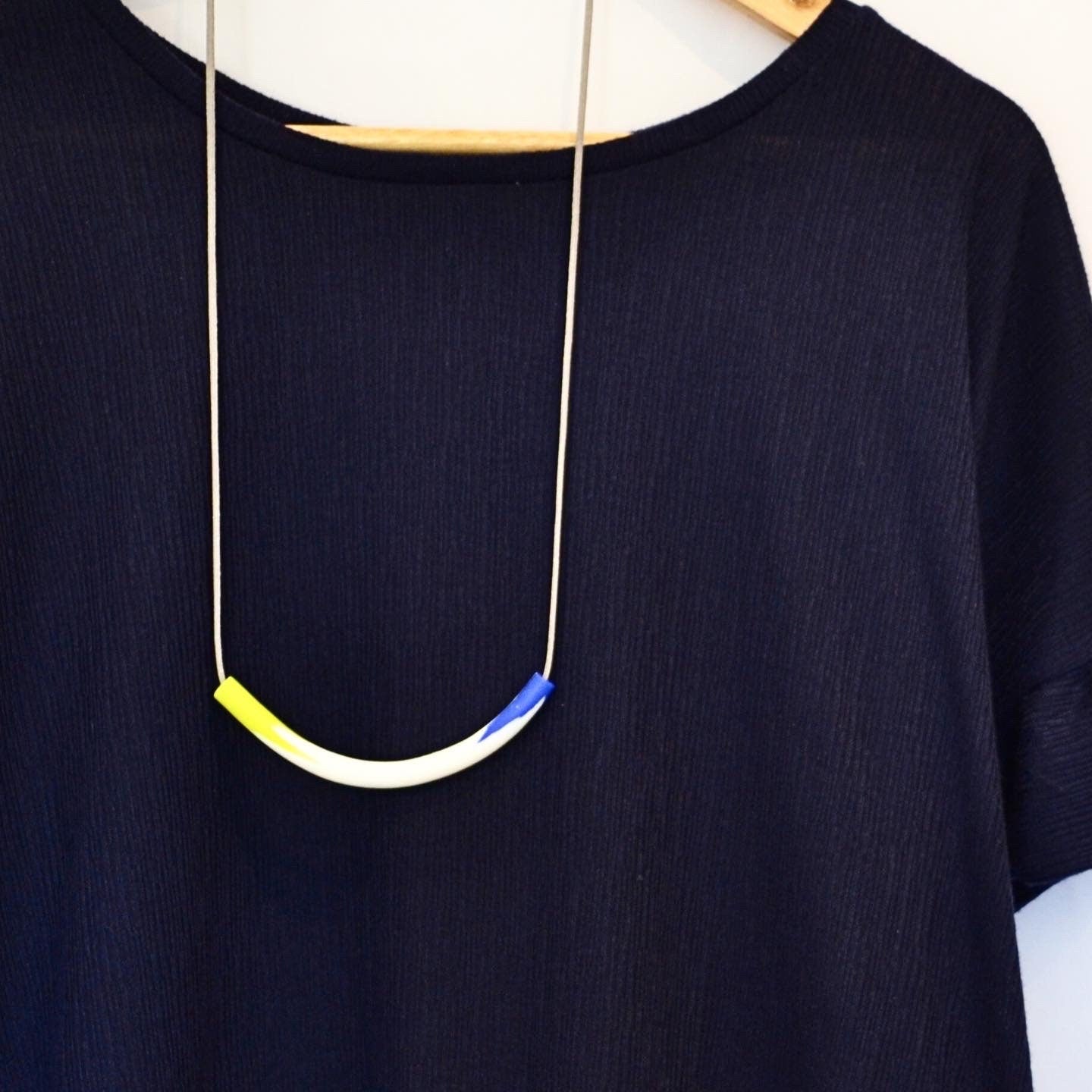 Neon Yellow & Blue Contemporary Polymer Clay Necklace