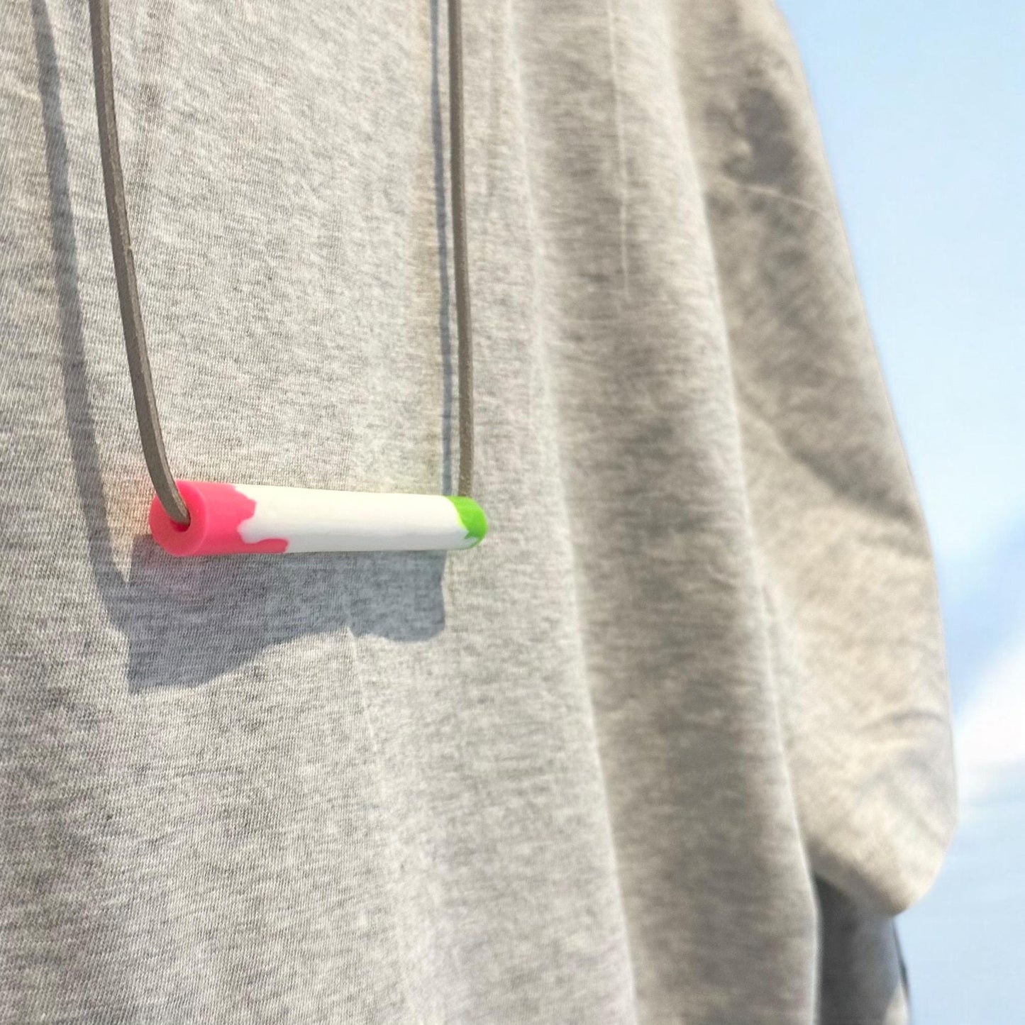 White Clay Pendant Necklace with Neon Pink & Green Tips