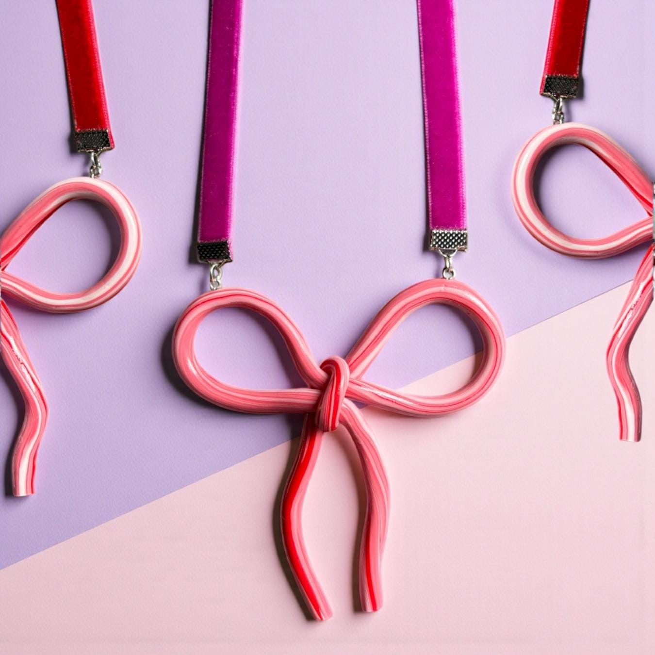 Christmas Candy Cane Bow Necklace