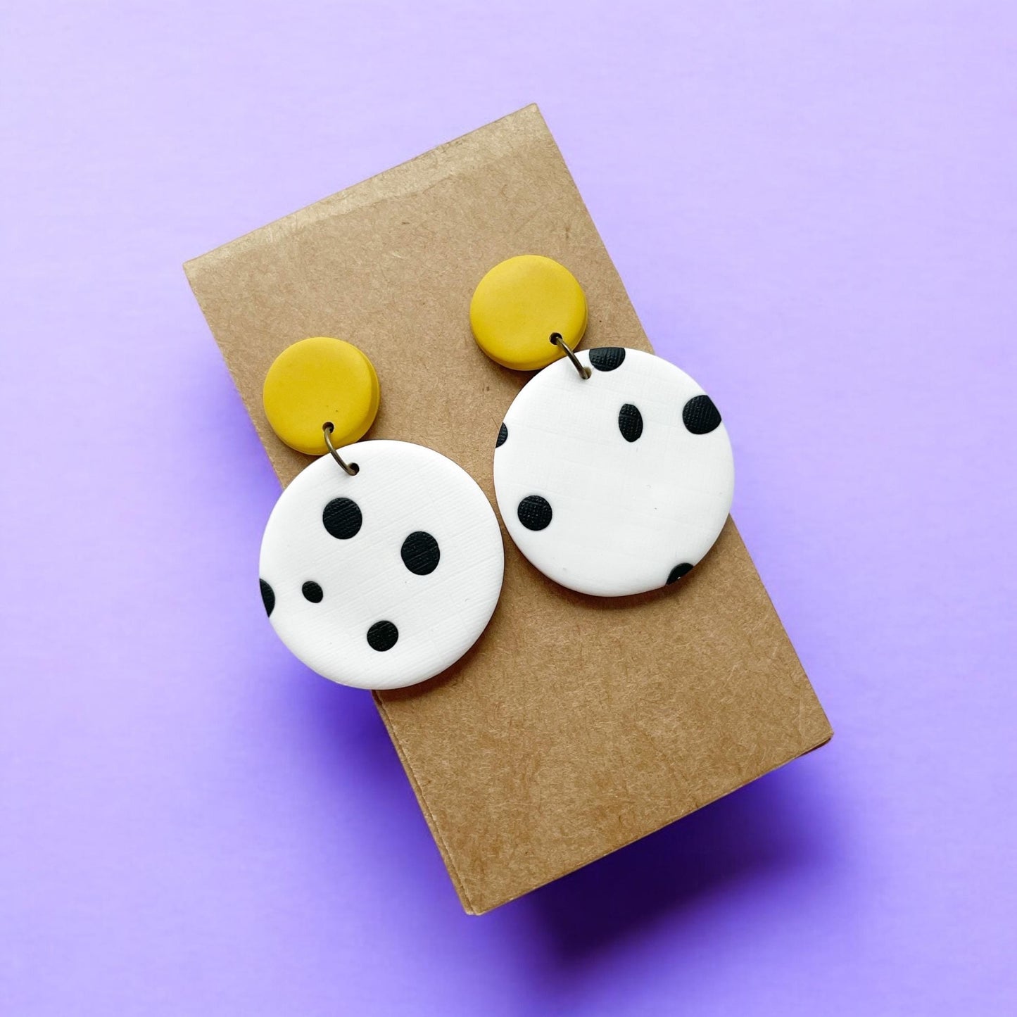 Mustard Yellow & Polka Dot Polymer Clay Dangle Earrings
