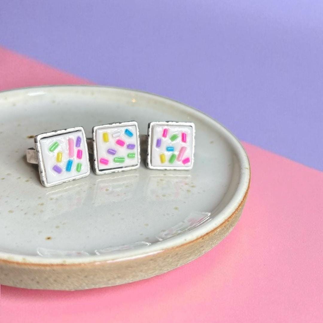 Birthday Cake Ring – Handmade Polymer Clay Icing & Sprinkles