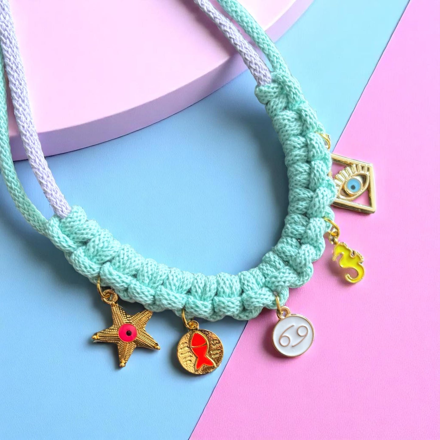 Macrame Charm Necklace – Personalised Zodiac Jewellery in Pastel Boho Style