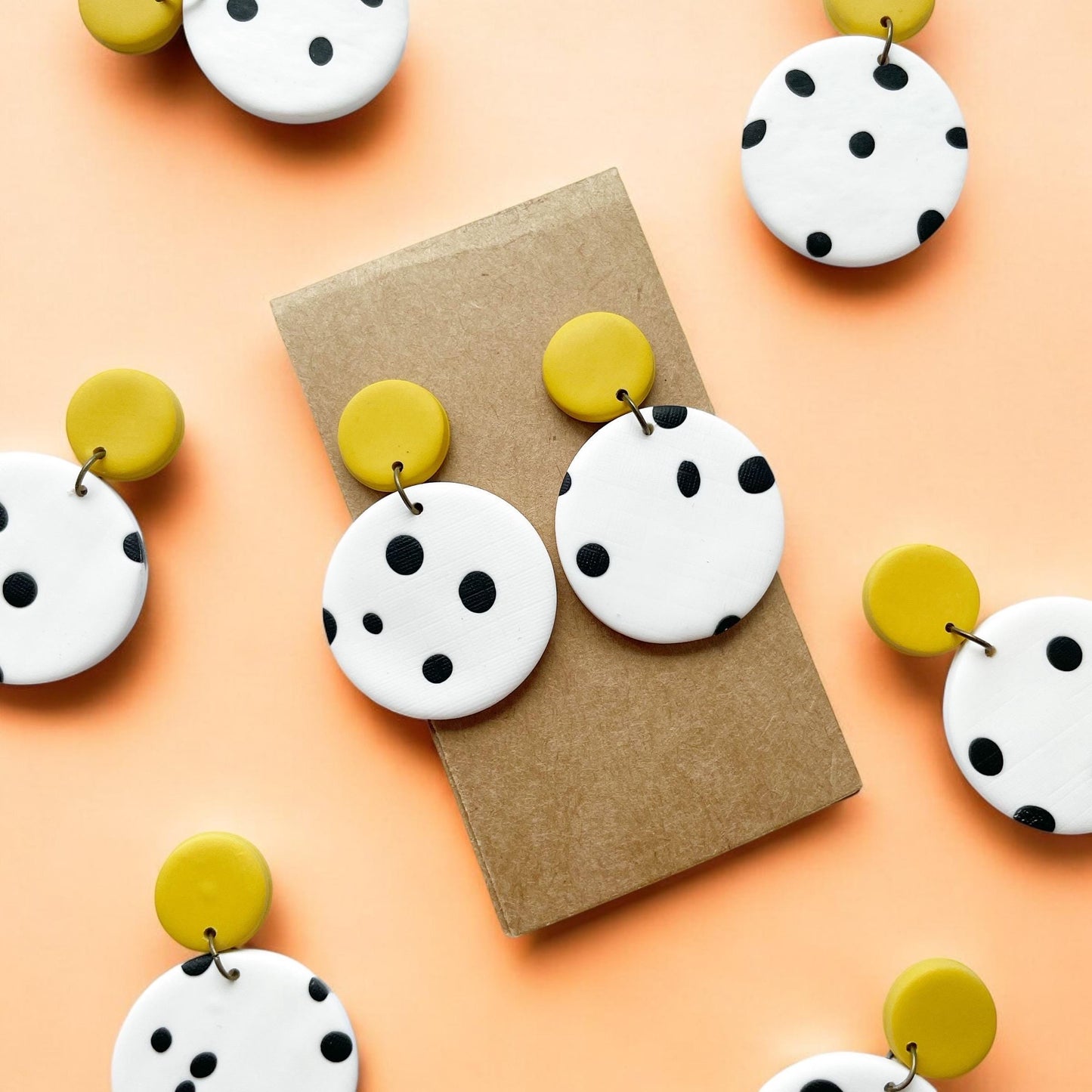 Mustard Yellow & Polka Dot Polymer Clay Dangle Earrings