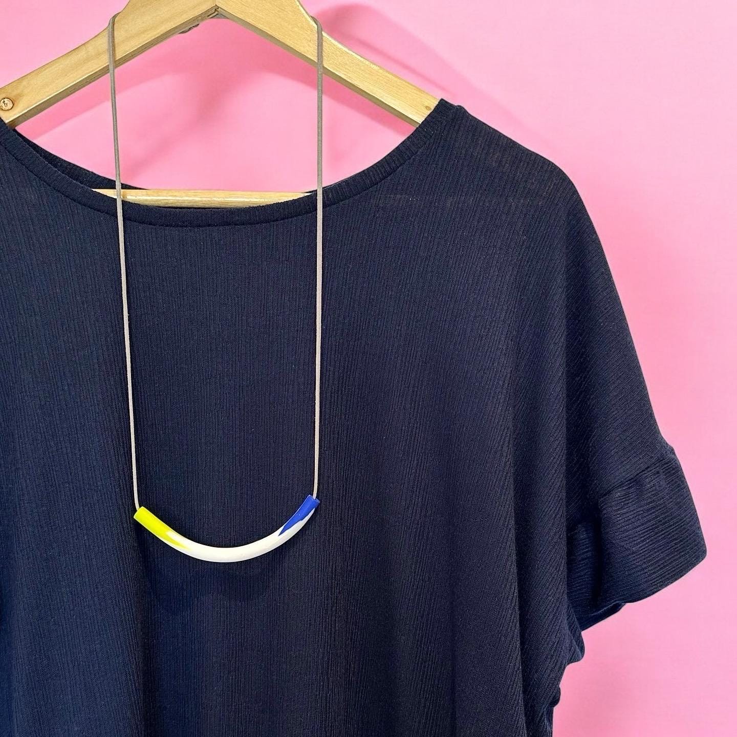 Neon Yellow & Blue Contemporary Polymer Clay Necklace