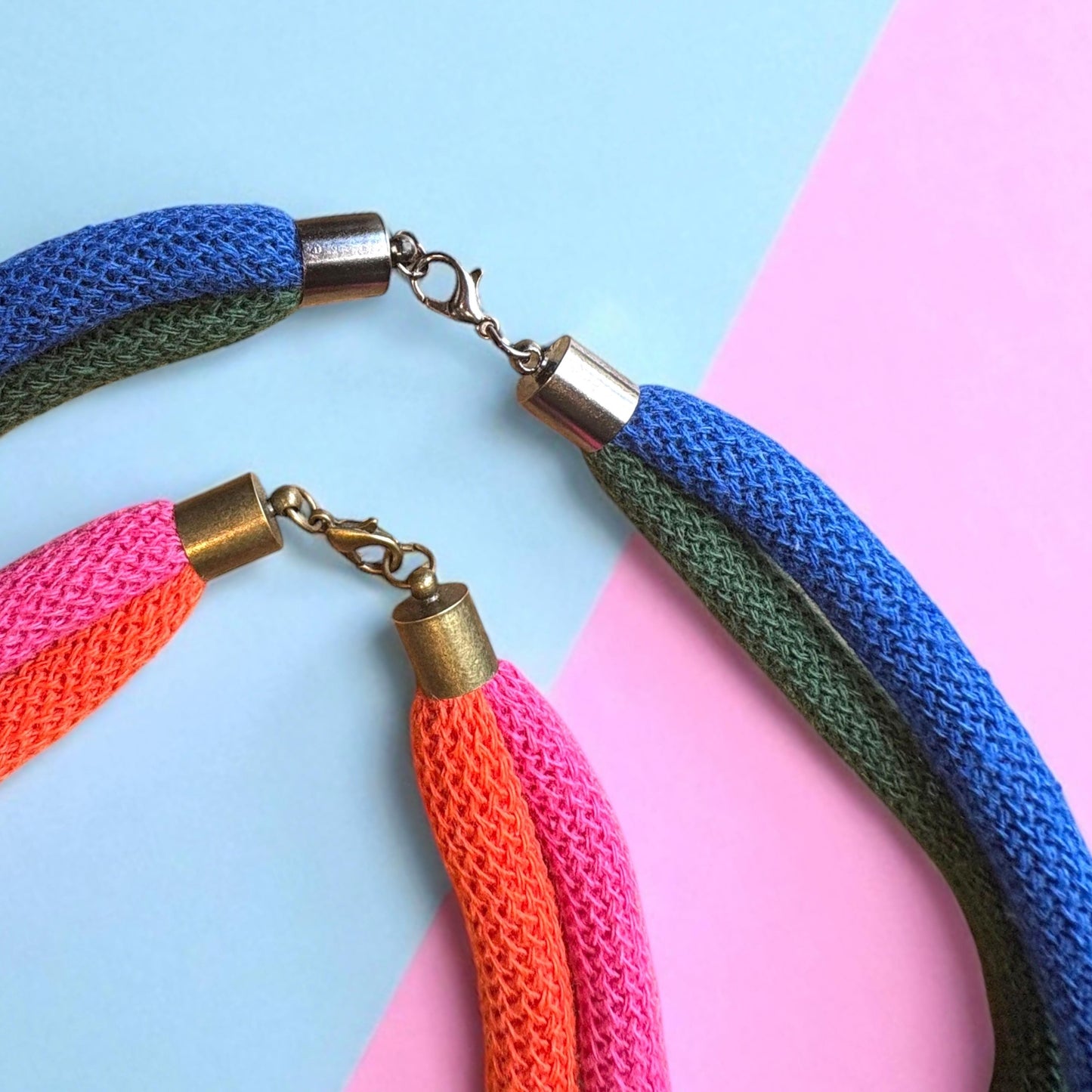 Chunky Colour Block Hitch Knot Macramé Necklace