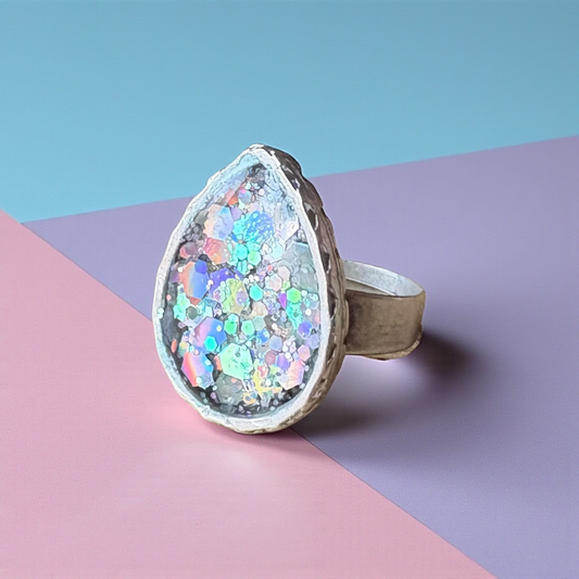 Stardust Crush Statement Resin Ring – Silver Plated & Adjustable