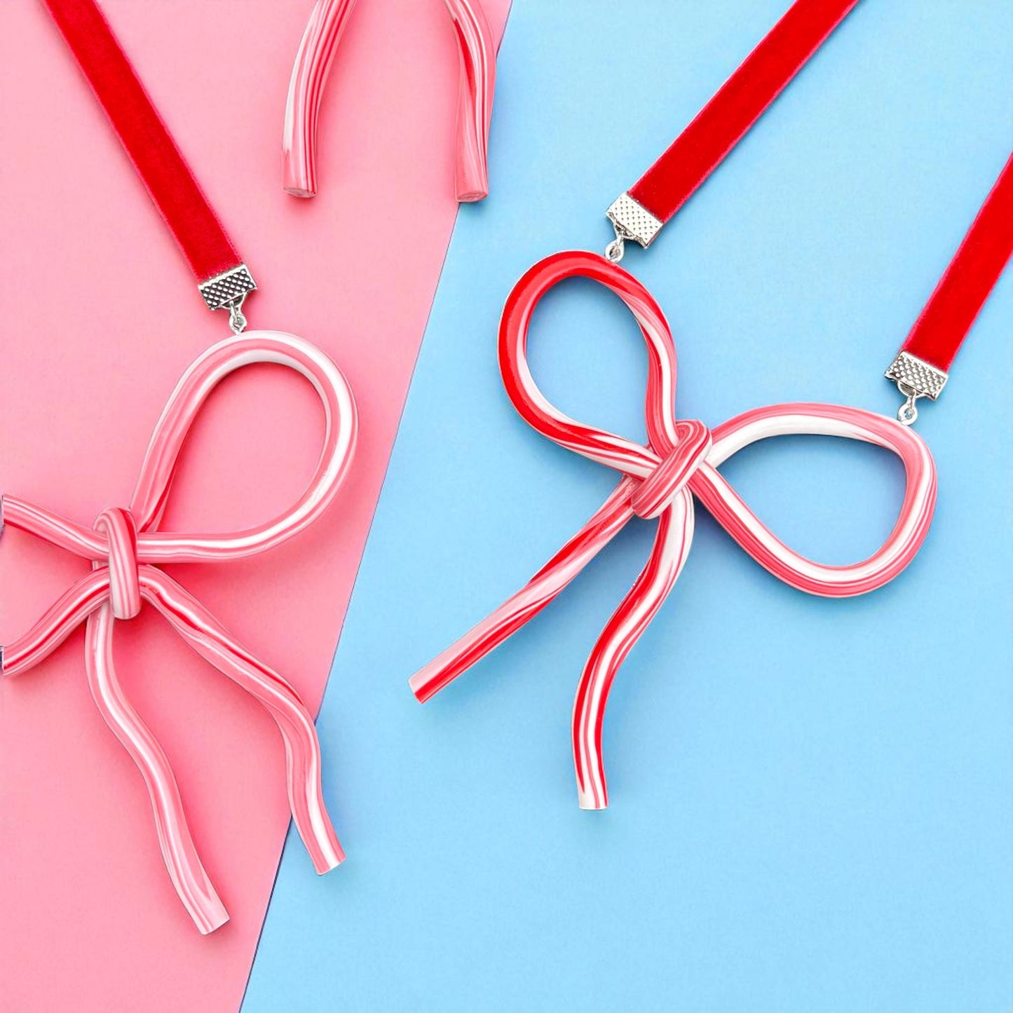 Christmas Candy Cane Bow Necklace