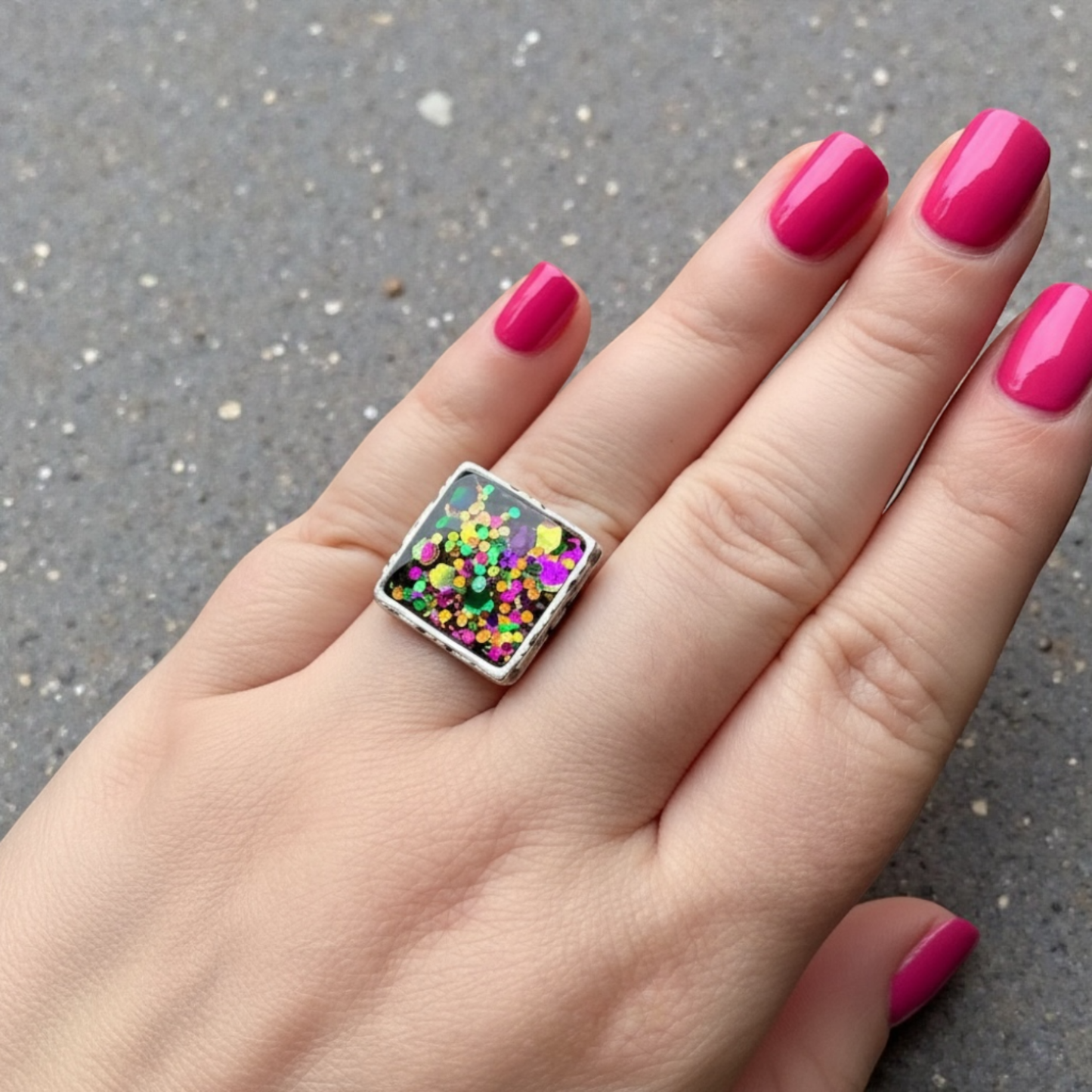 Carnival Crush Statement Resin Ring – Silver Plated & Adjustable