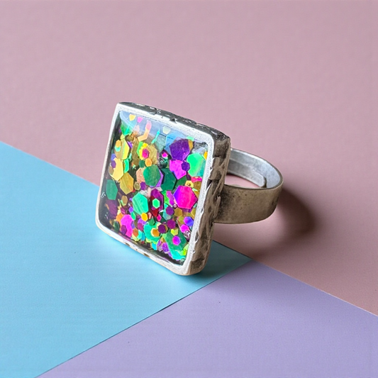 Carnival Crush Statement Resin Ring – Silver Plated & Adjustable