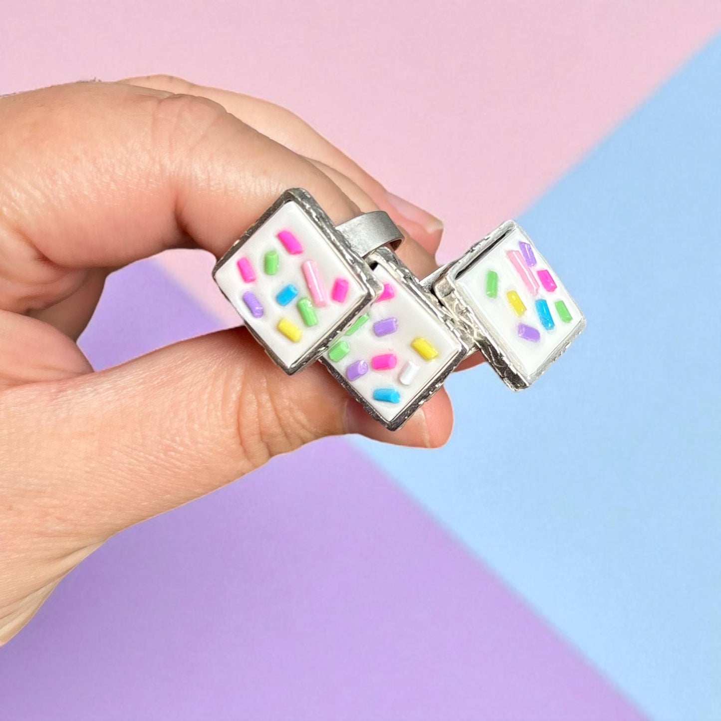 Birthday Cake Ring – Handmade Polymer Clay Icing & Sprinkles