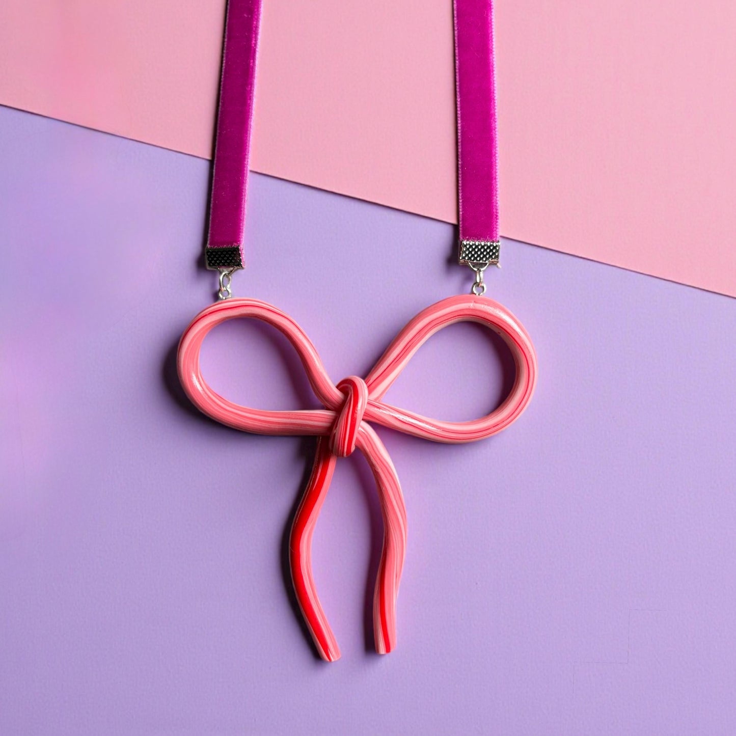 Christmas Candy Cane Bow Necklace