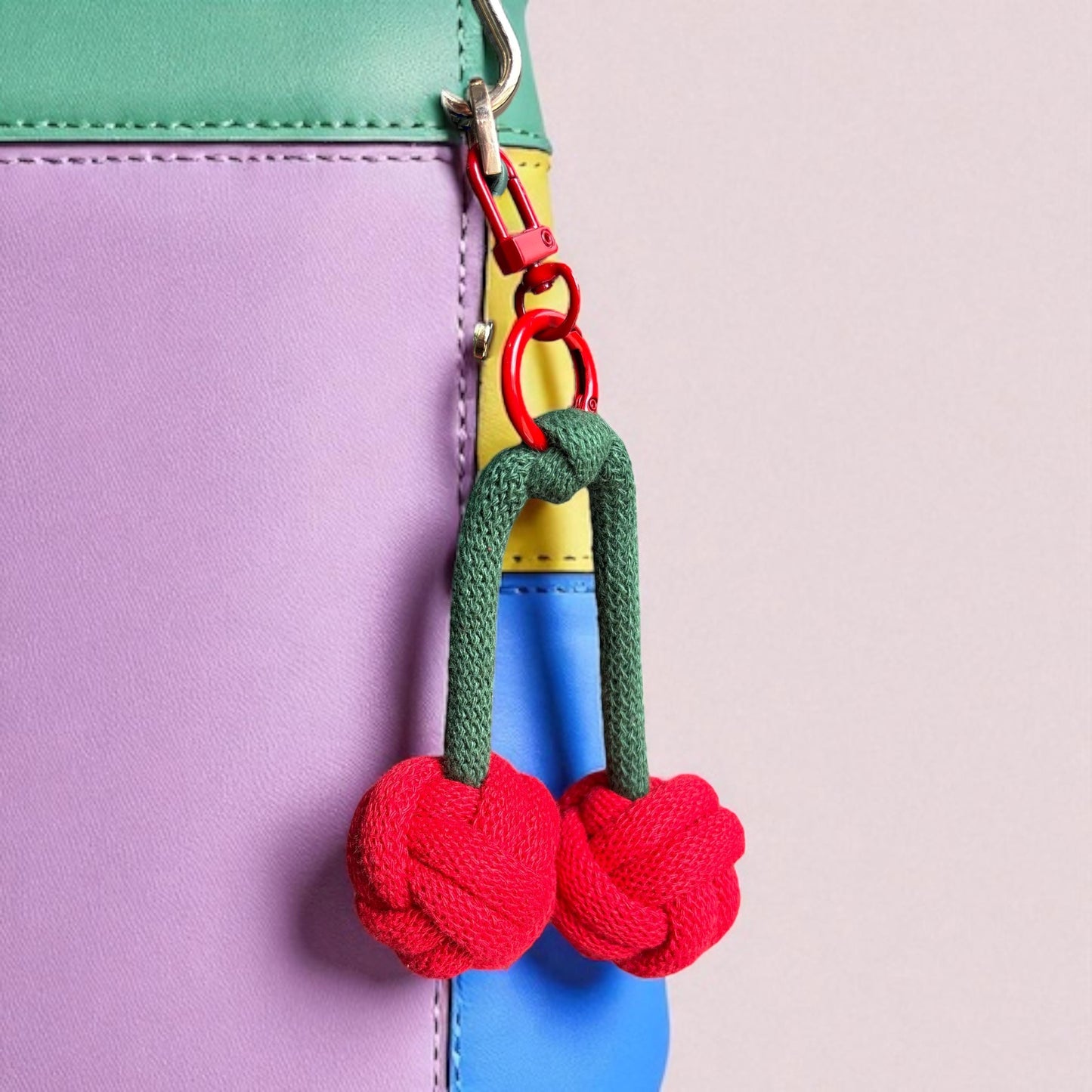 Oversized Cherry Bag Charm – Handmade Macramé Fruit Keyring