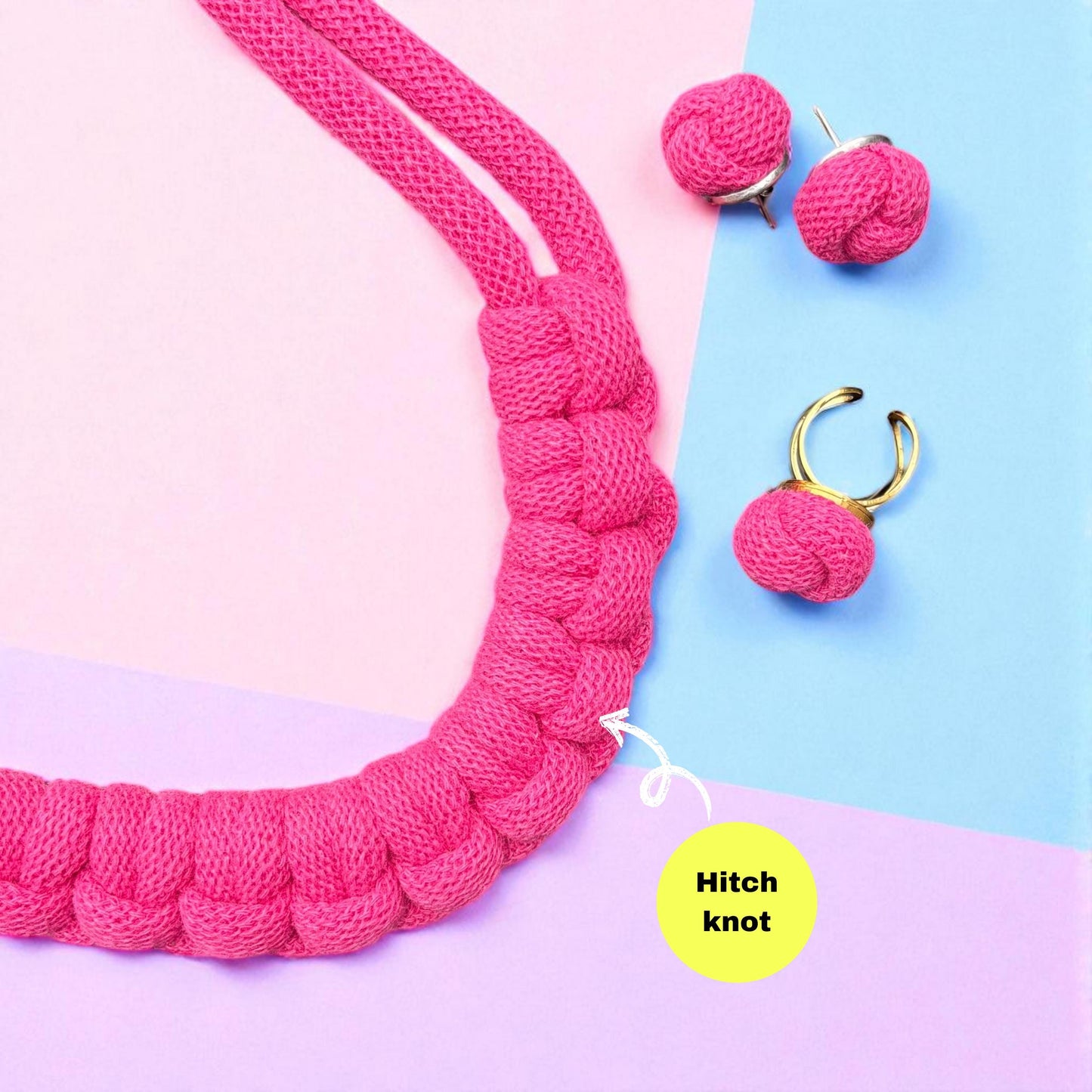 Handmade Chunky Macramé Jewellery Set – Knot Necklace, Ring & Earrings