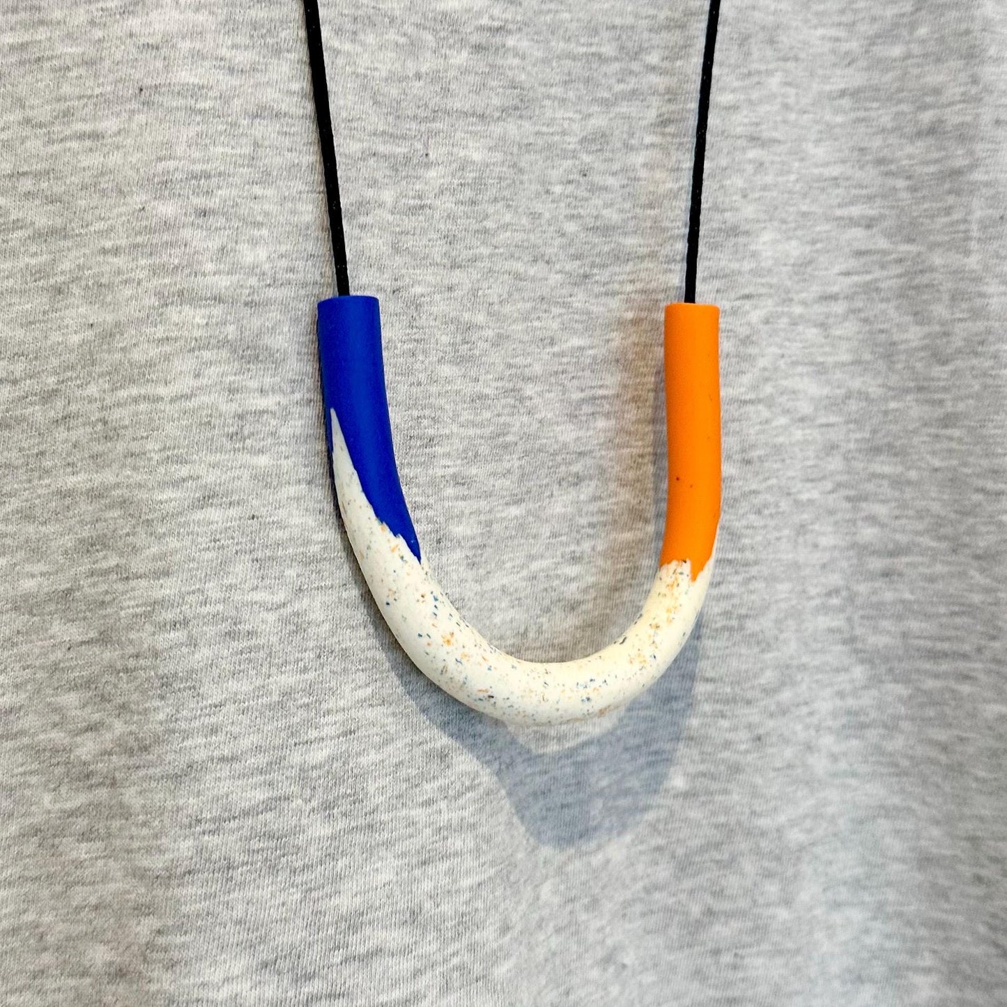 Electric Blue & Orange Polymer Clay Necklace