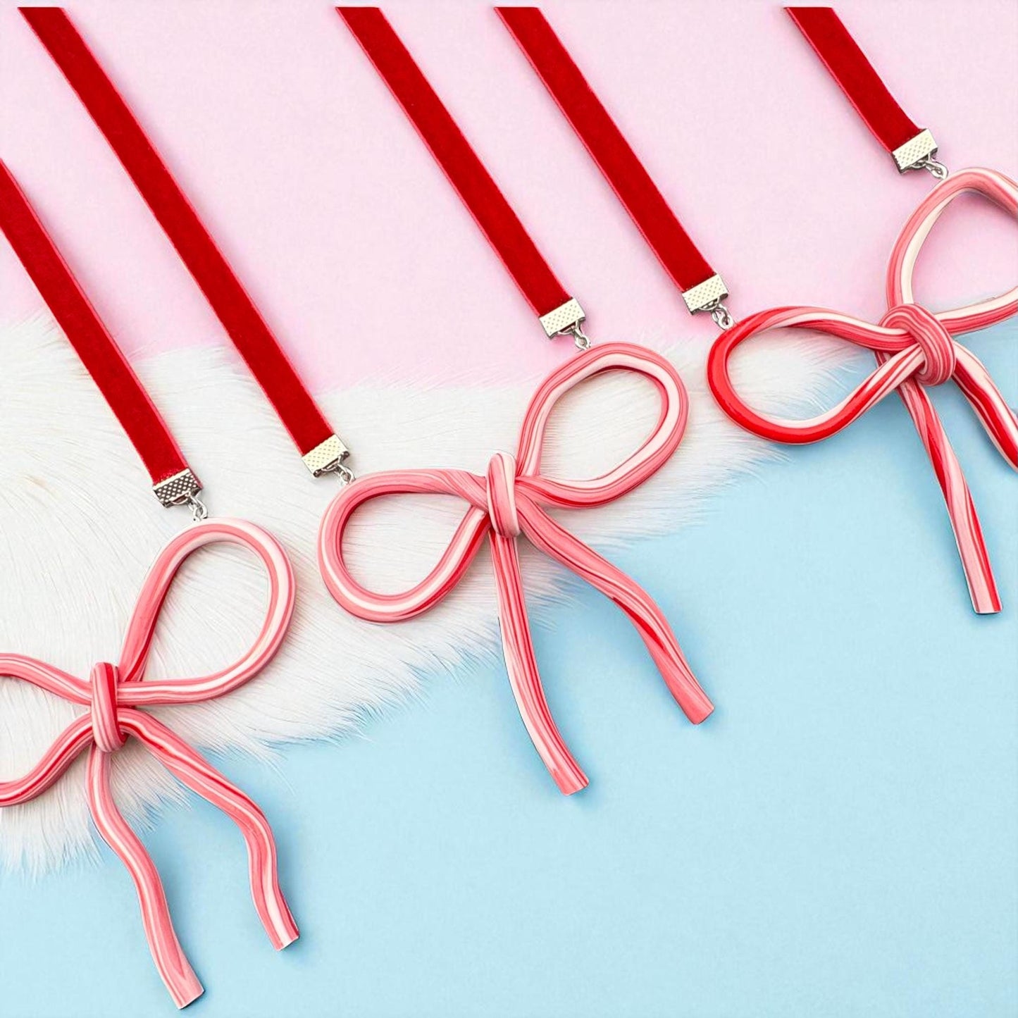 Christmas Candy Cane Bow Necklace