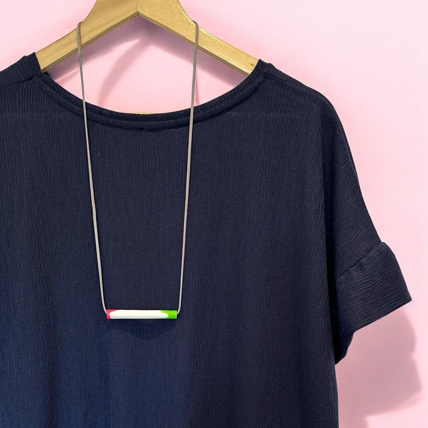 White Clay Pendant Necklace with Neon Pink & Green Tips
