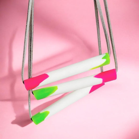 White Clay Pendant Necklace with Neon Pink & Green Tips