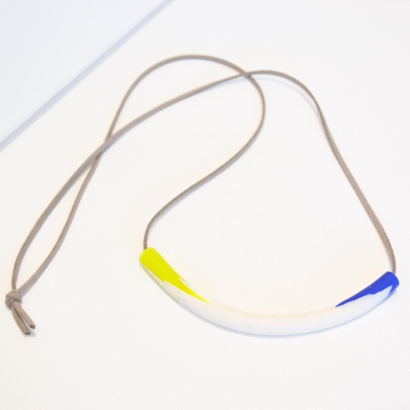 Neon Yellow & Blue Contemporary Polymer Clay Necklace