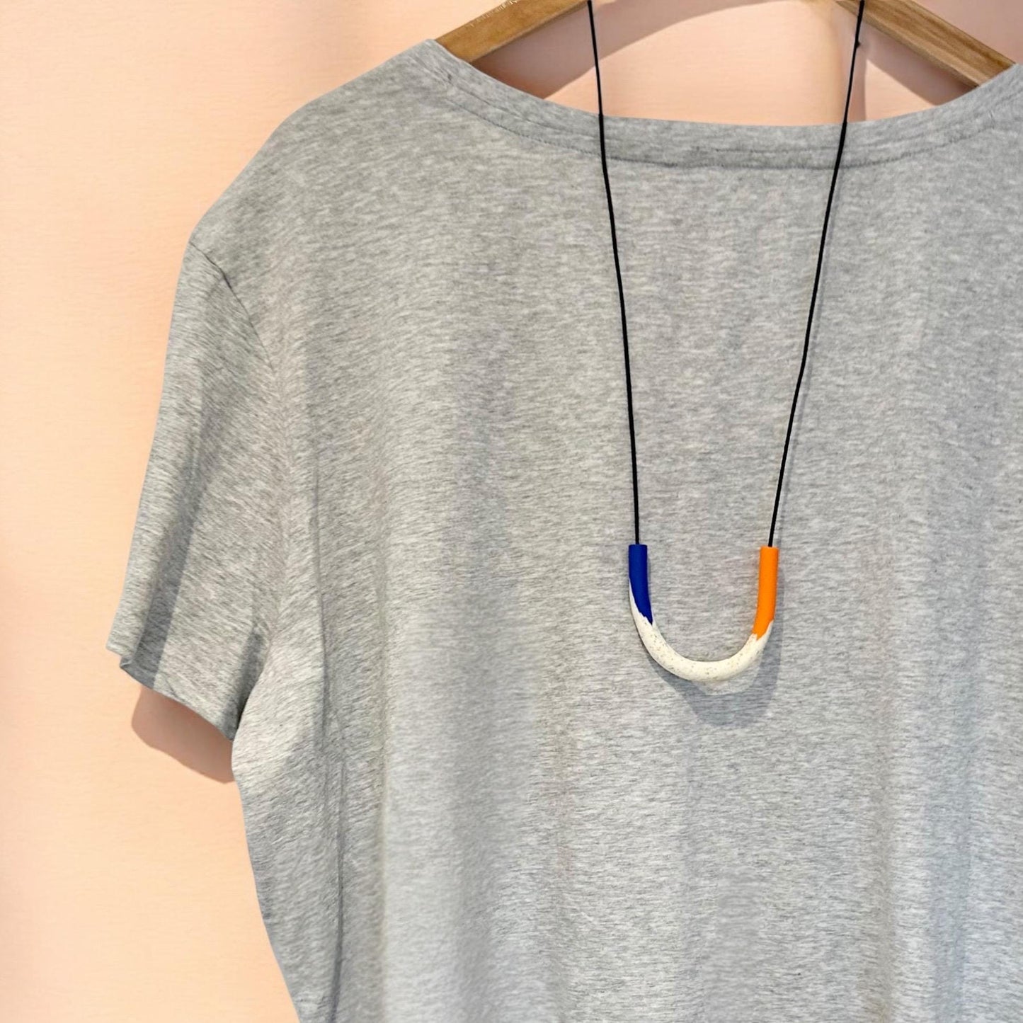 Electric Blue & Orange Polymer Clay Necklace