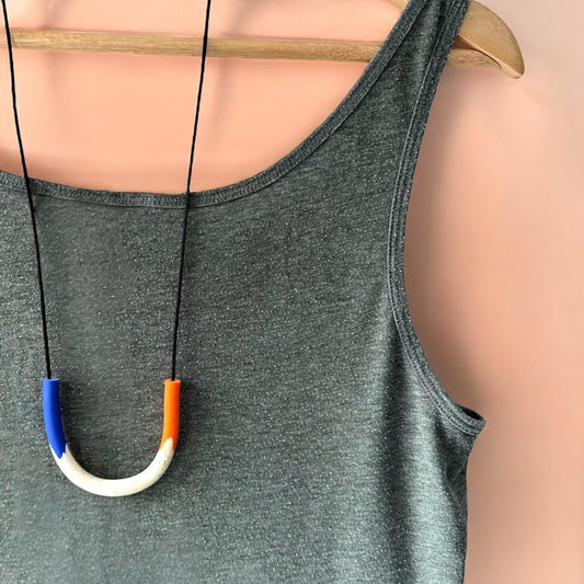 Electric Blue & Orange Polymer Clay Necklace