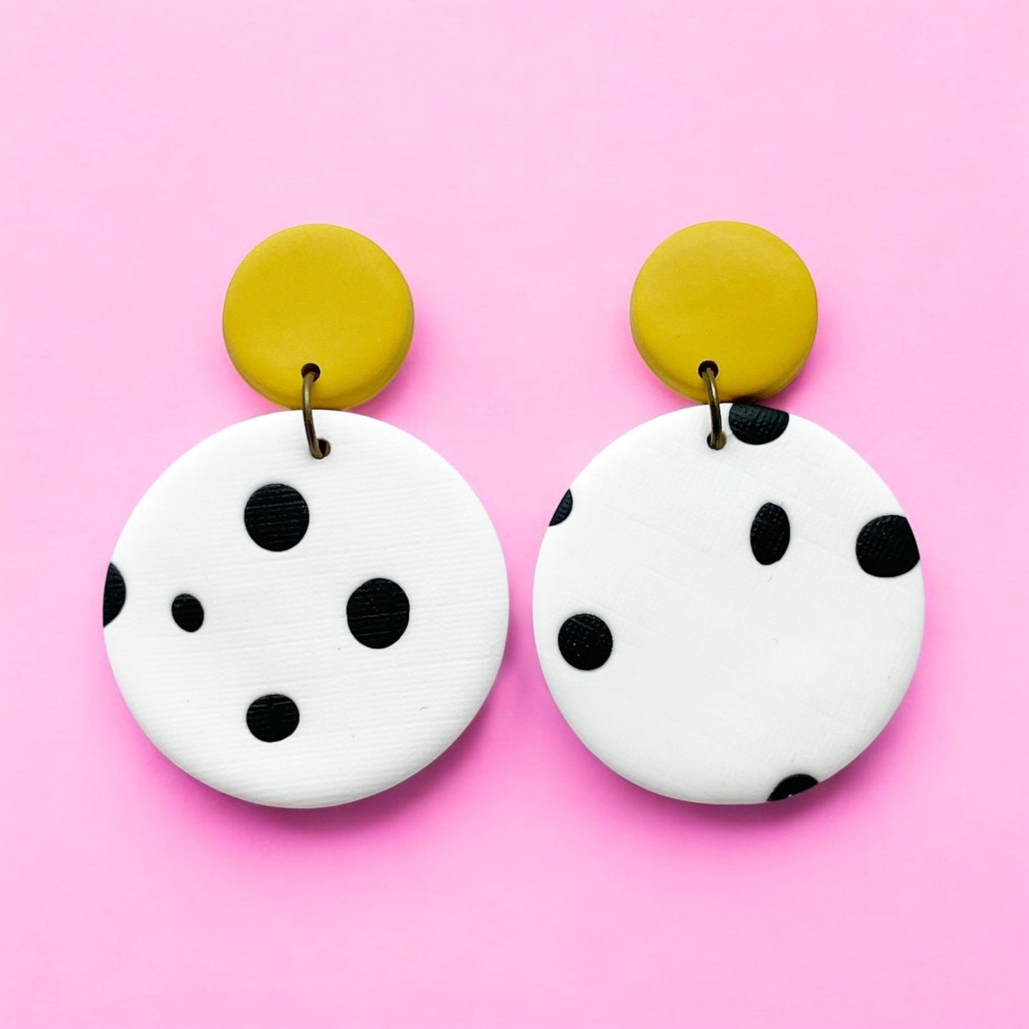 Mustard Yellow & Polka Dot Polymer Clay Dangle Earrings