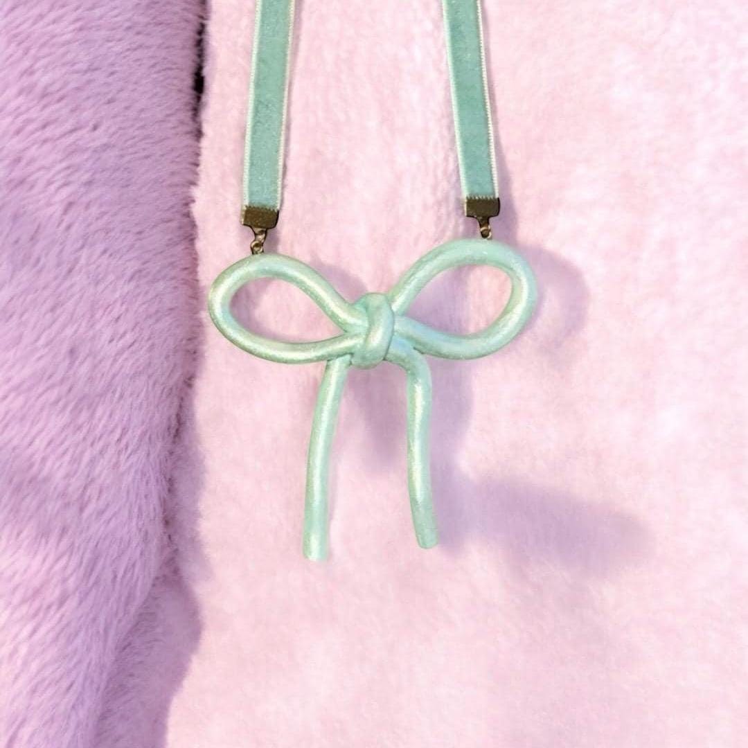 Iridescent Pastel Bow Necklace