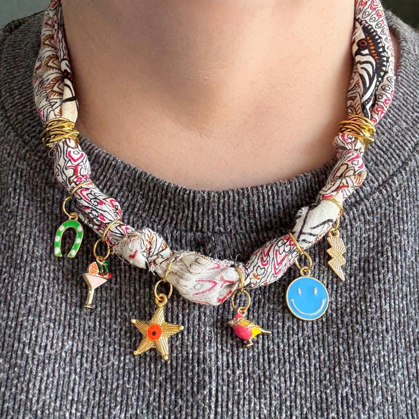 Upcycled Fabric Scarf Charm Necklace