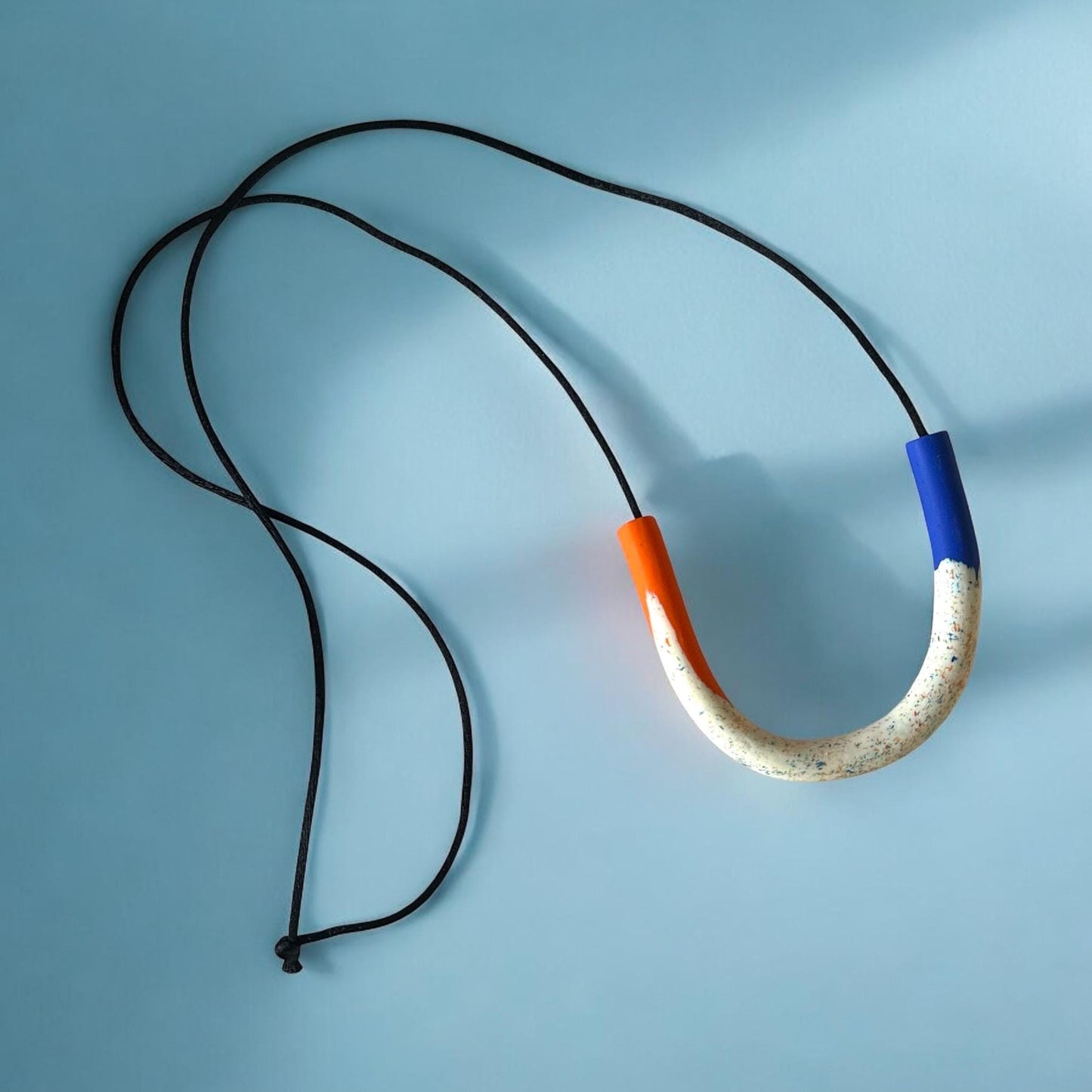 Electric Blue & Orange Polymer Clay Necklace