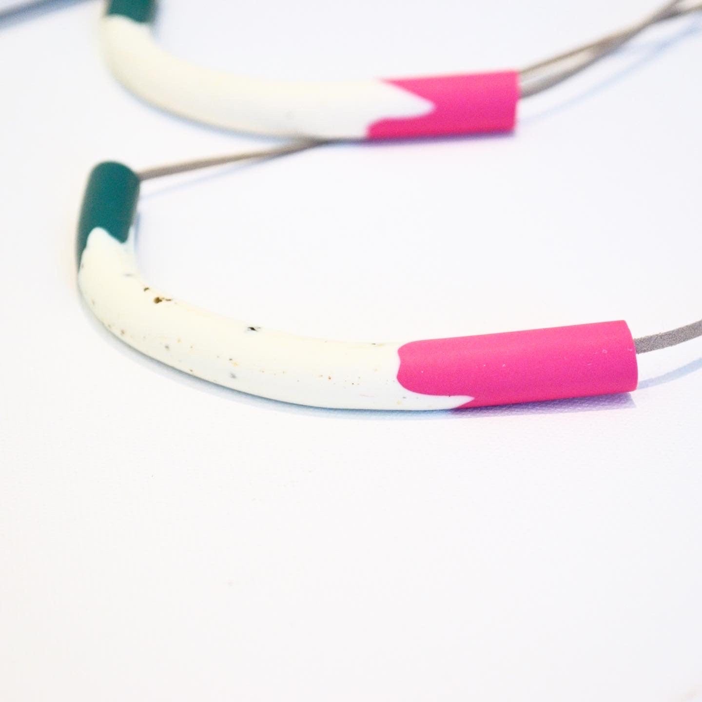 Pink, Green & Speckled White Polymer Clay Statement Necklace