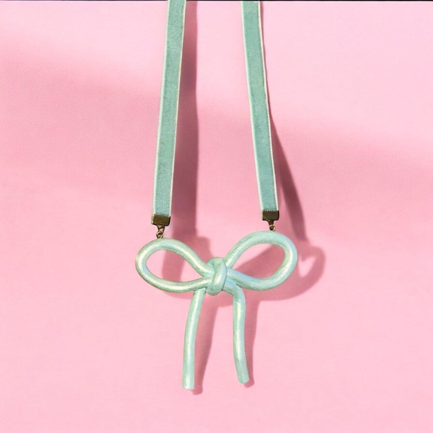 Iridescent Pastel Bow Necklace
