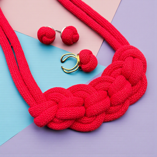 Handmade Chunky Macramé Jewellery Set – Knot Necklace, Ring & Earrings