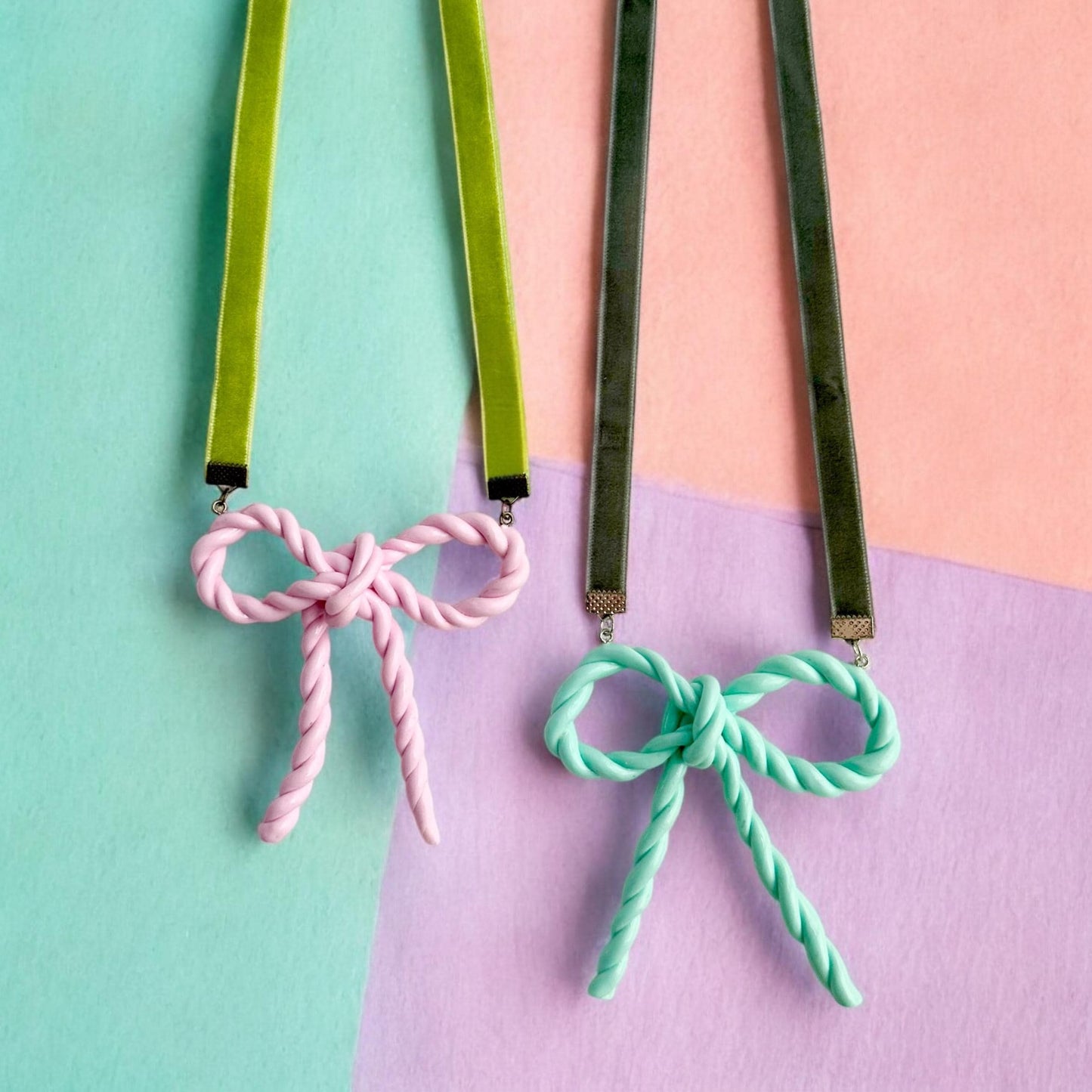 Long Coquette Bow Pendant Necklace