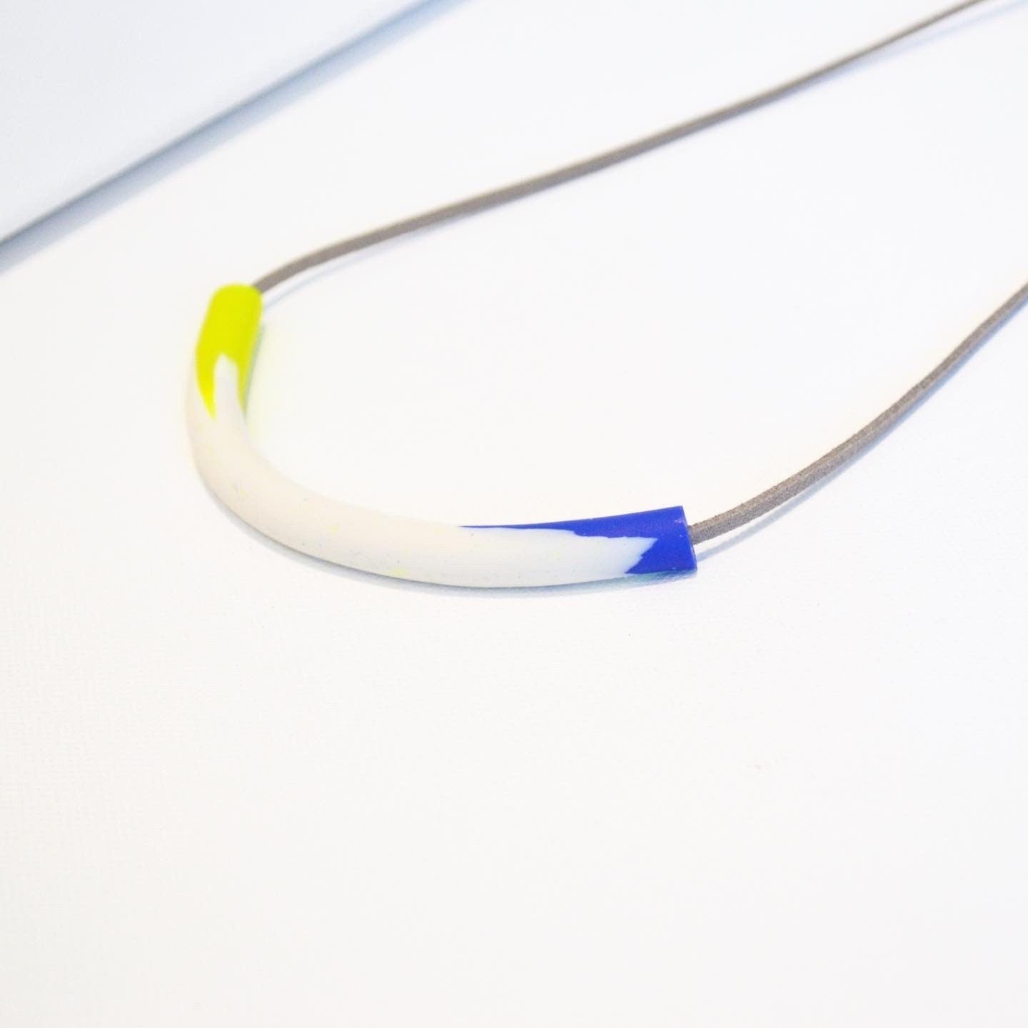 Neon Yellow & Blue Contemporary Polymer Clay Necklace