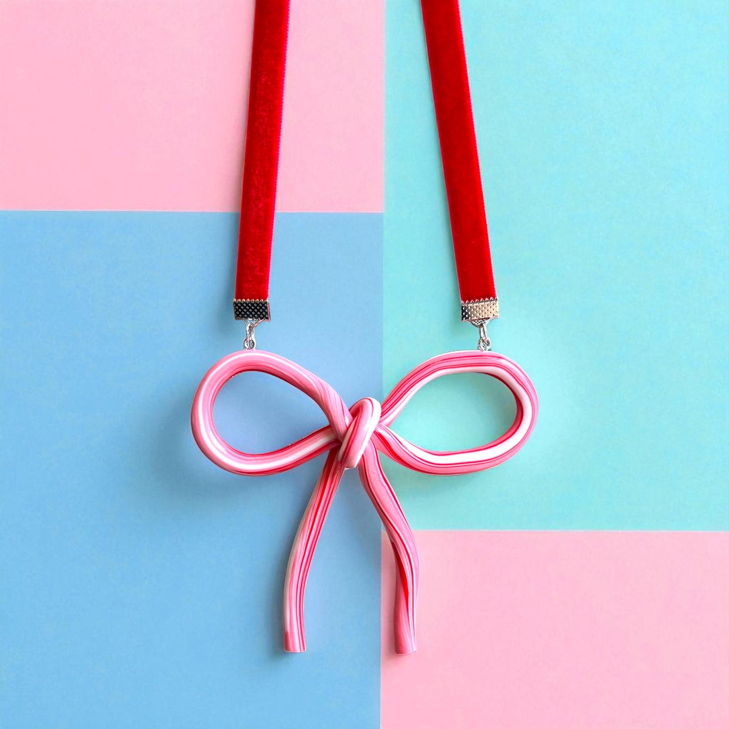 Christmas Candy Cane Bow Necklace