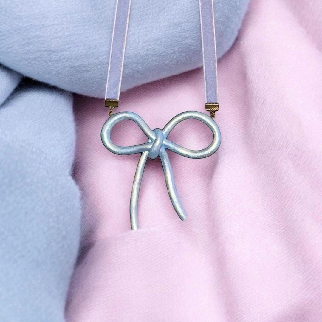 Iridescent Pastel Bow Necklace