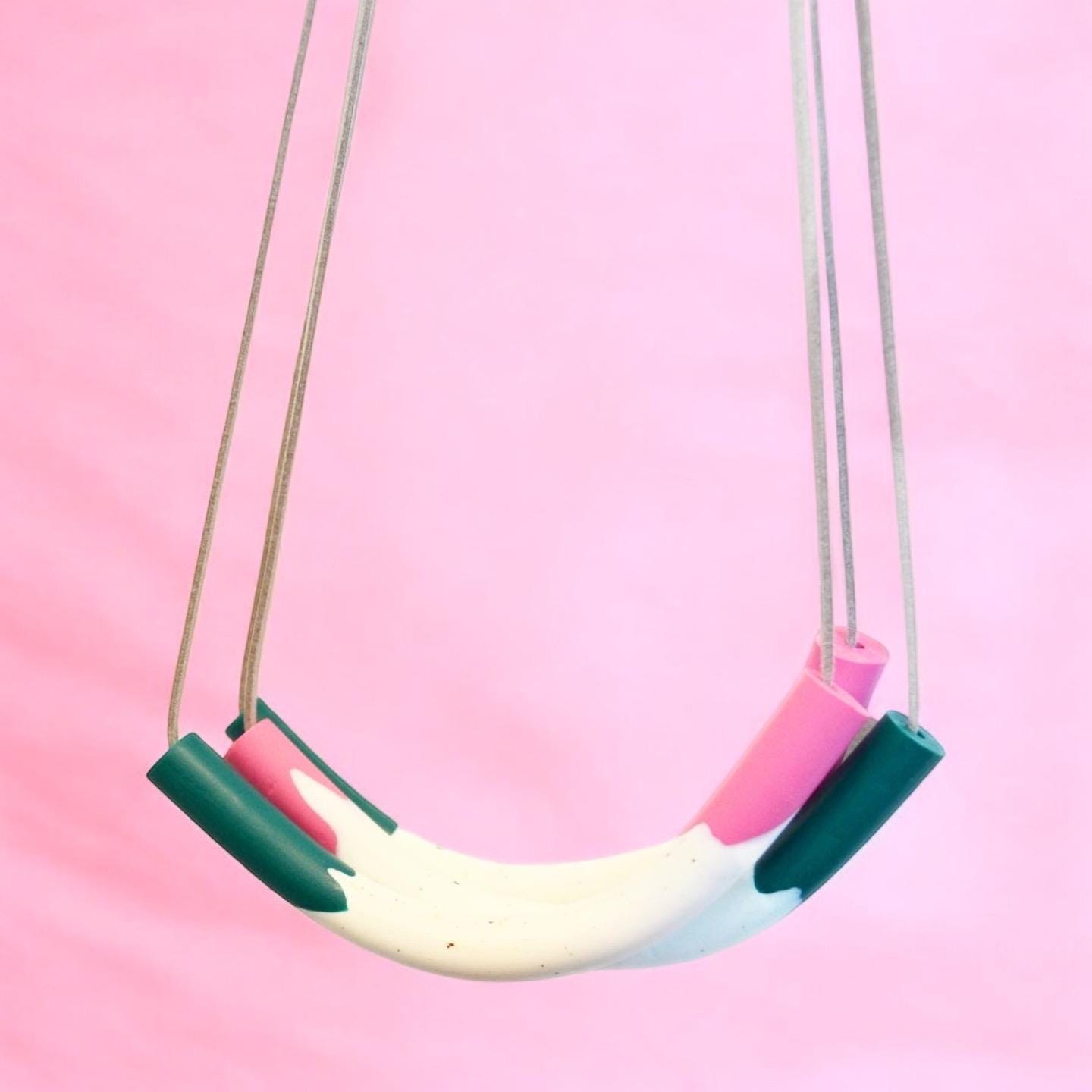 Pink, Green & Speckled White Polymer Clay Statement Necklace