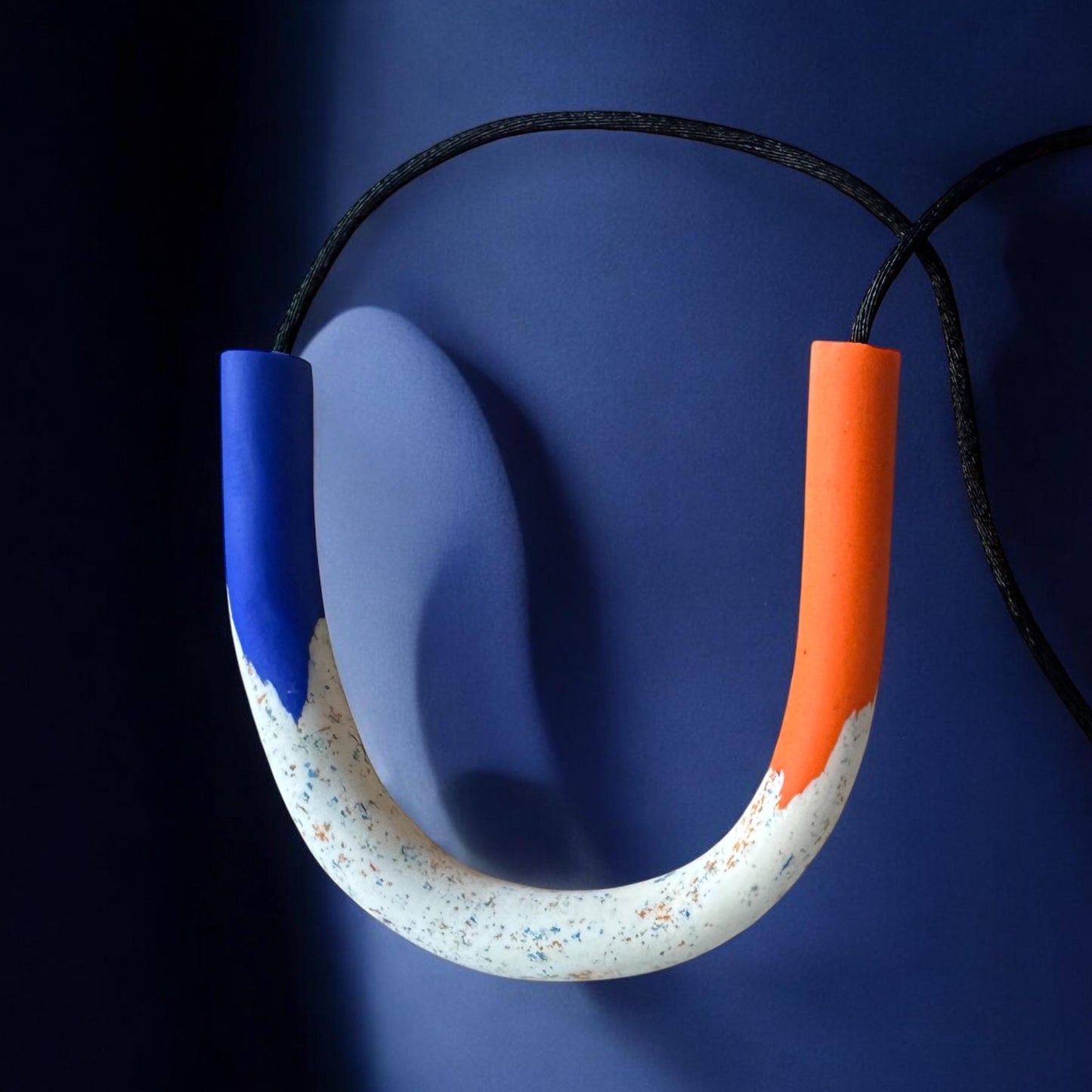 Electric Blue & Orange Polymer Clay Necklace