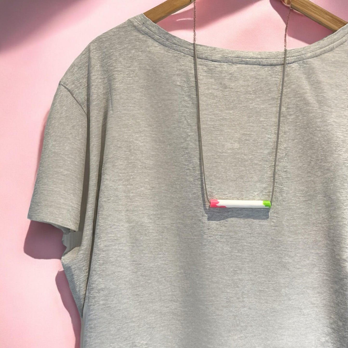 White Clay Pendant Necklace with Neon Pink & Green Tips