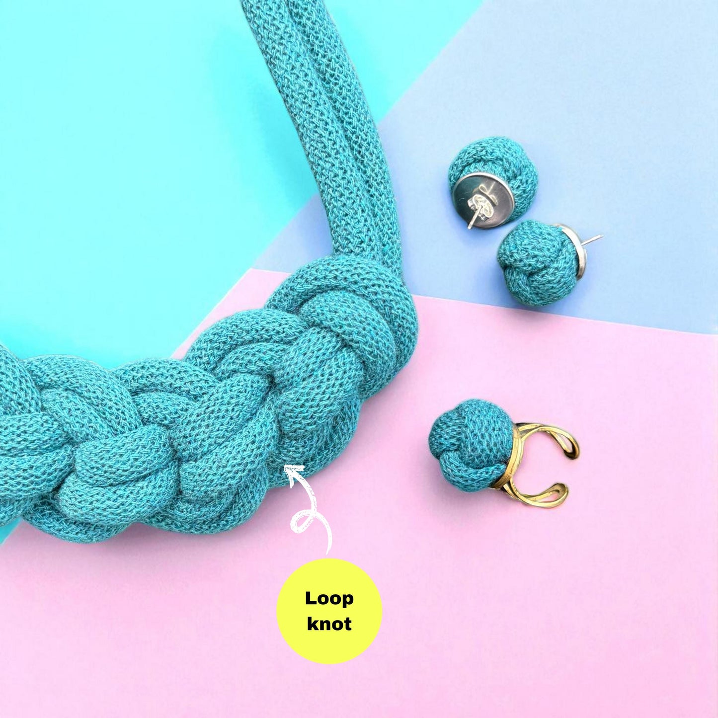 Handmade Chunky Macramé Jewellery Set – Knot Necklace, Ring & Earrings