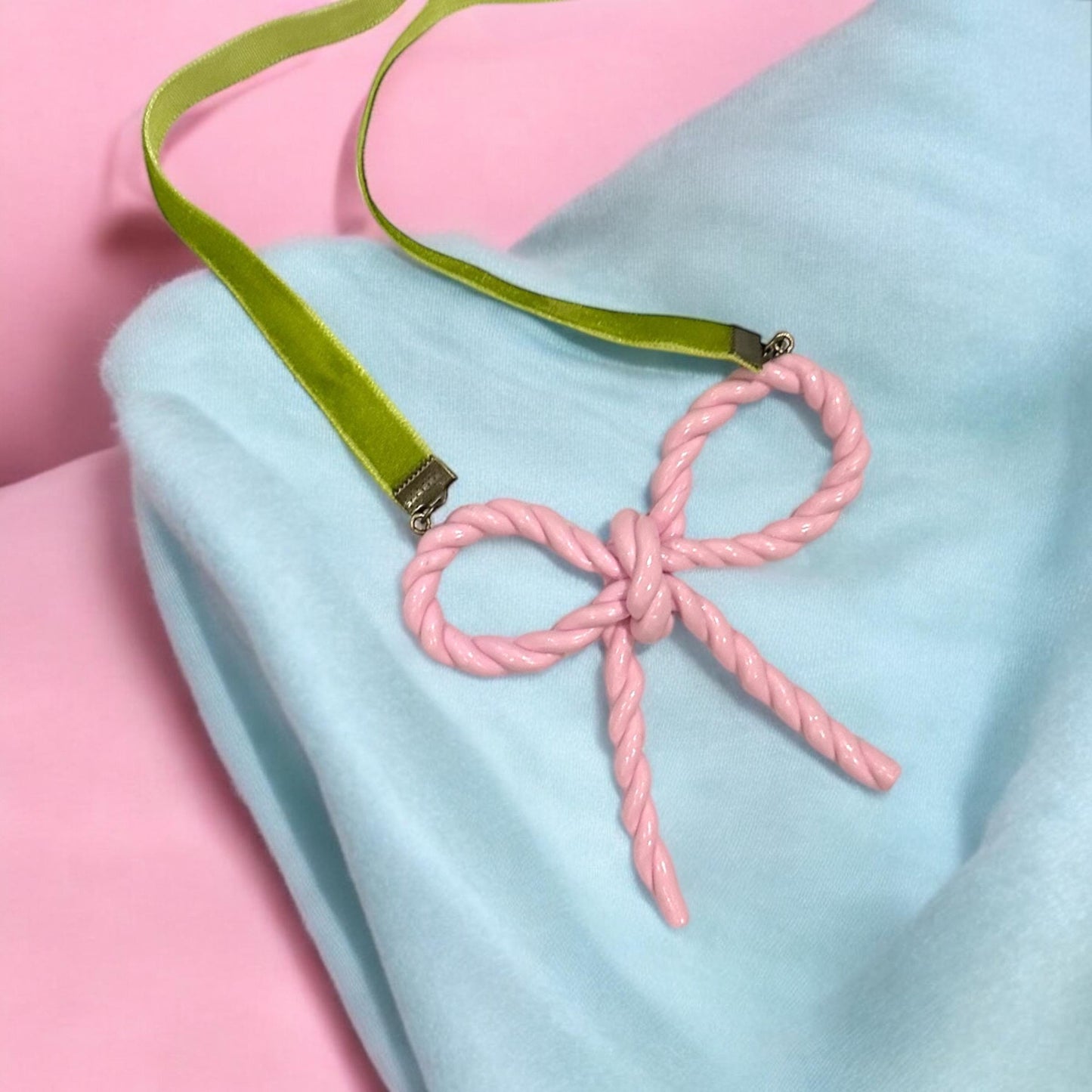 Long Coquette Bow Pendant Necklace