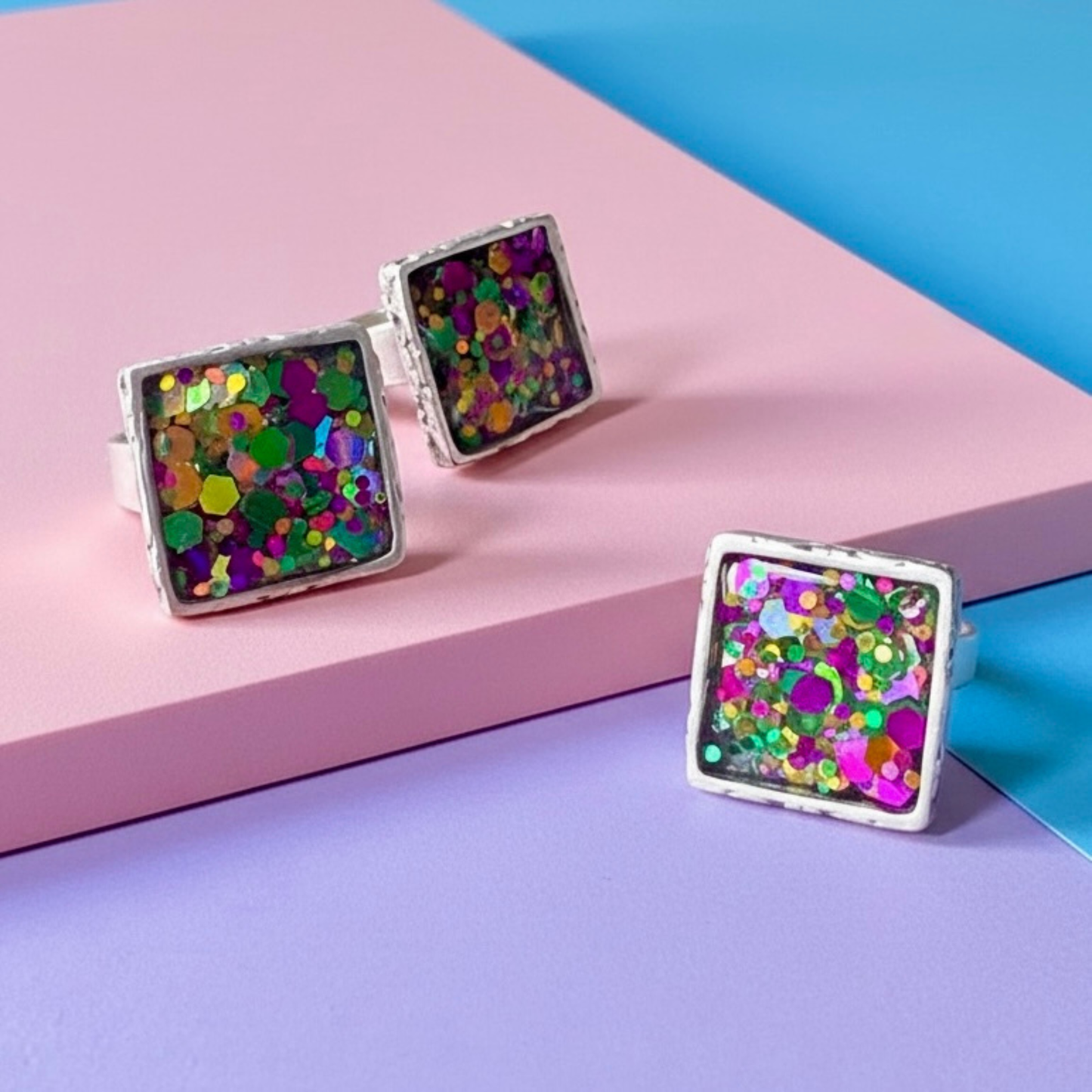 Carnival Crush Statement Resin Ring – Silver Plated & Adjustable