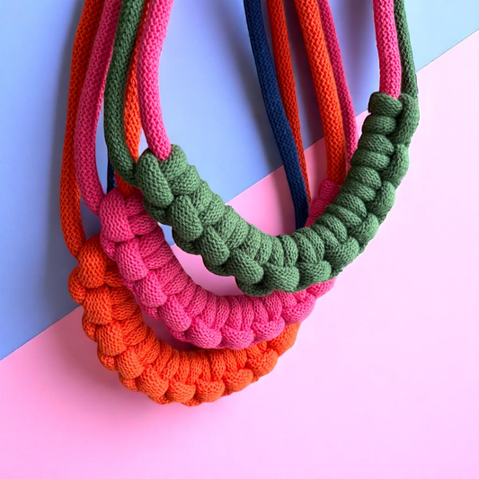 Chunky Colour Block Hitch Knot Macramé Necklace