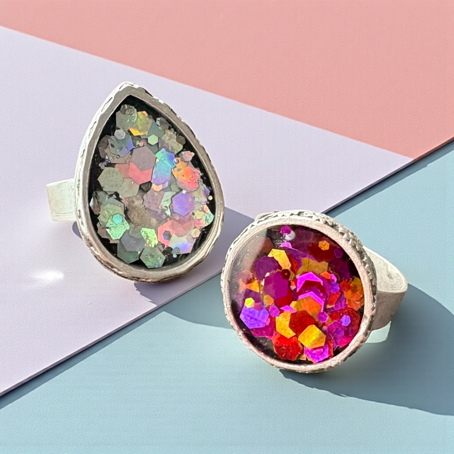Confetti Crush Statement Resin Ring - Silver Plated & Adjustable