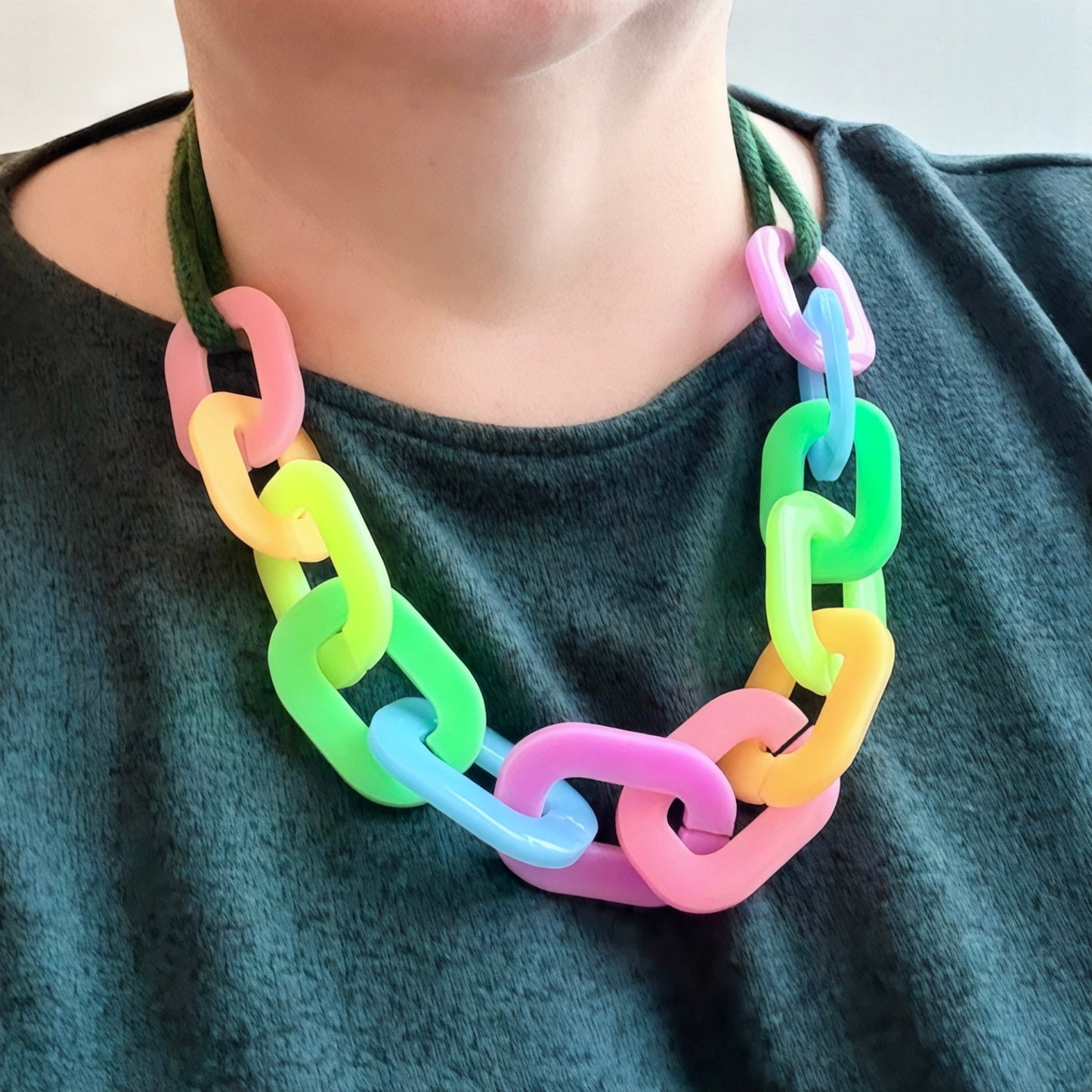 Chunky Neon Pastel Resin Link Statement Necklace