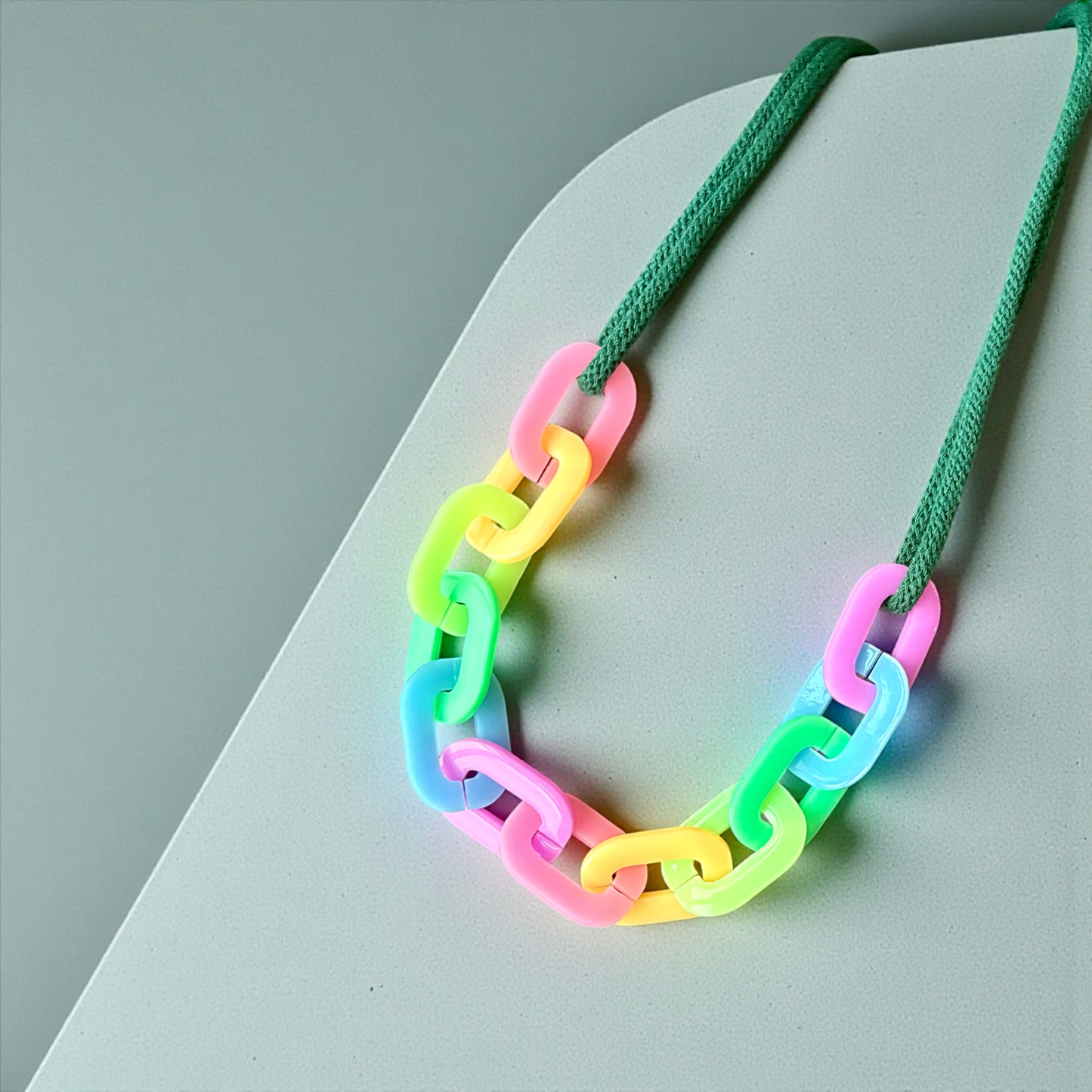 Chunky Neon Pastel Resin Link Statement Necklace