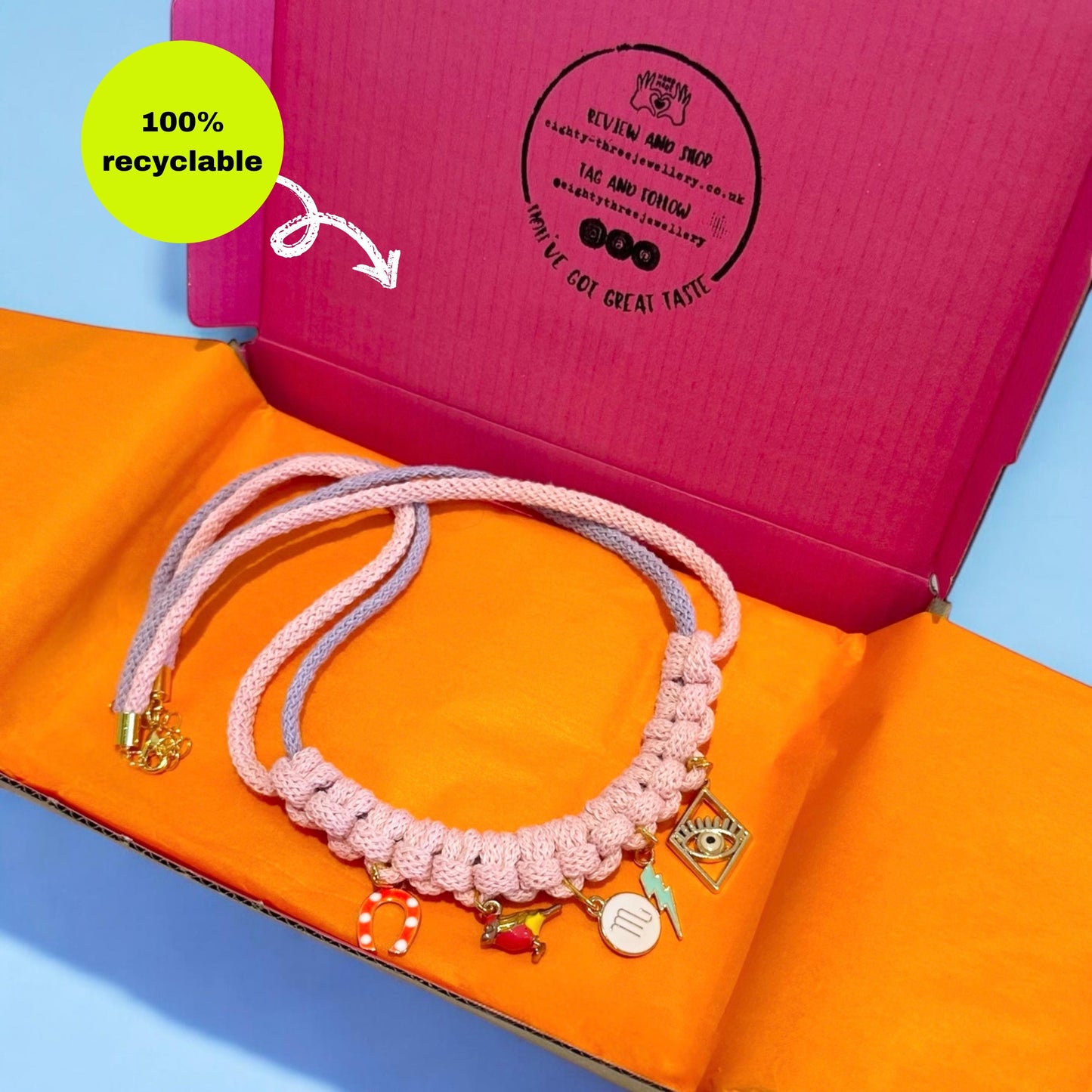 Macrame Charm Necklace – Personalised Zodiac Jewellery in Pastel Boho Style