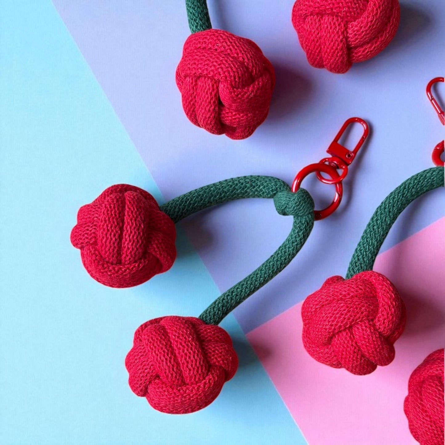 Oversized Cherry Bag Charm – Handmade Macramé Fruit Keyring