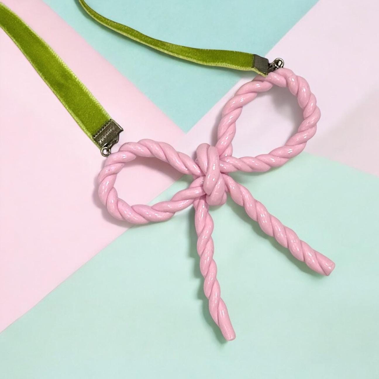 Long Coquette Bow Pendant Necklace