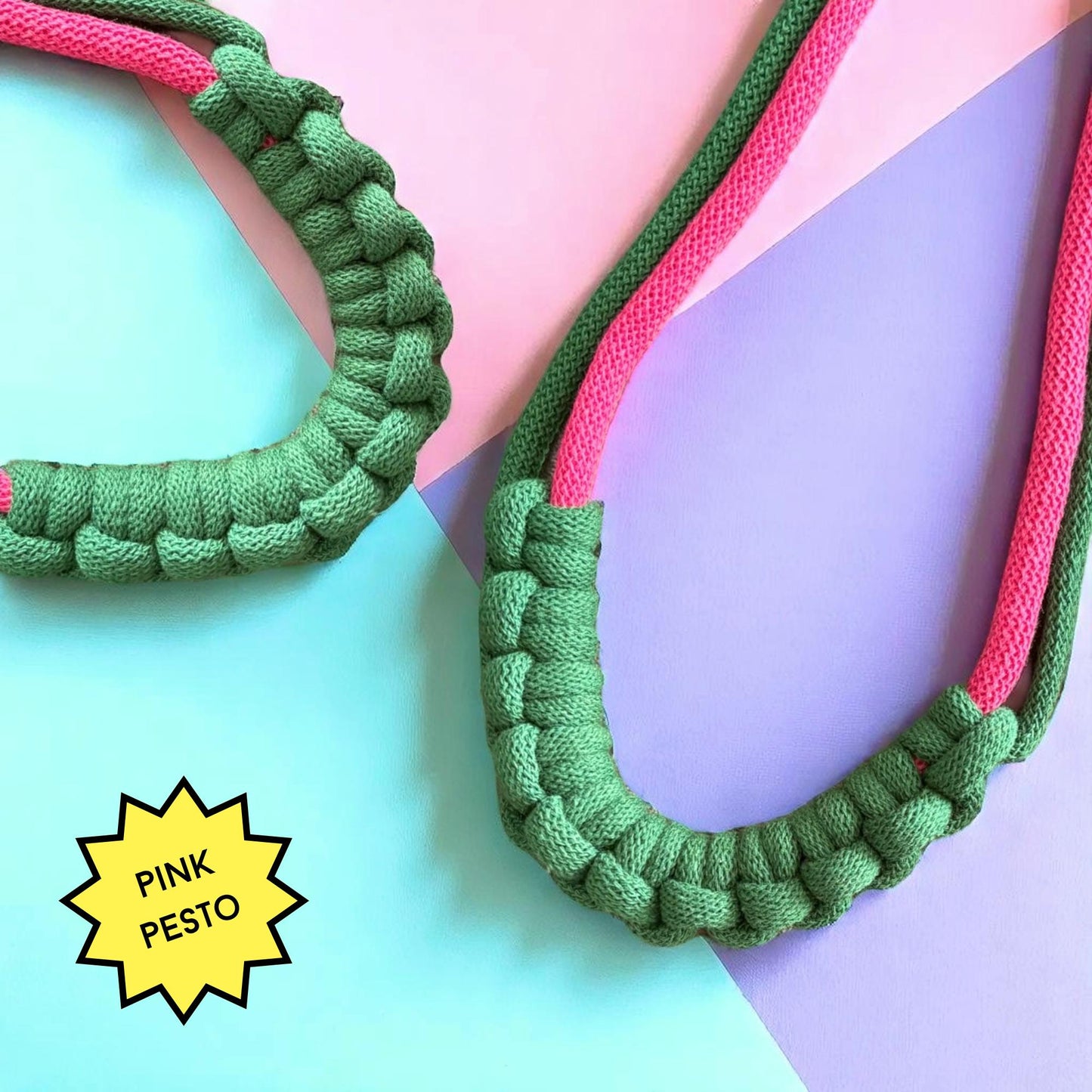 Chunky Colour Block Hitch Knot Macramé Necklace